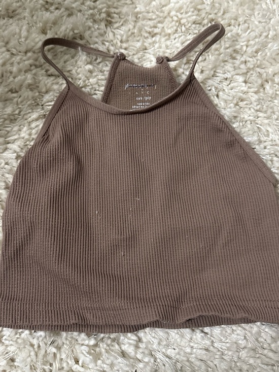 FP Movement by Free People Tops - FP Movement by Free People Ribbed Halter Crop Top - Taupe Brown